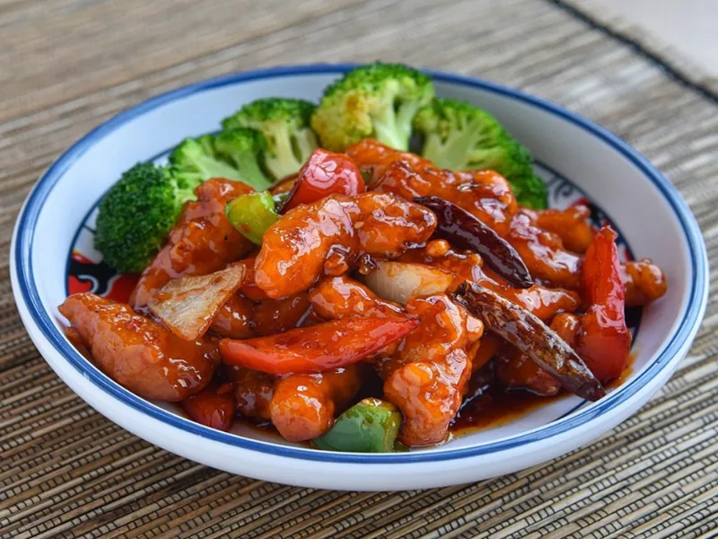 General Tso's chicken with spicy glaze and broccoli at Dynasty Buffet, a Buffet Restaurant in Saddle Brook
